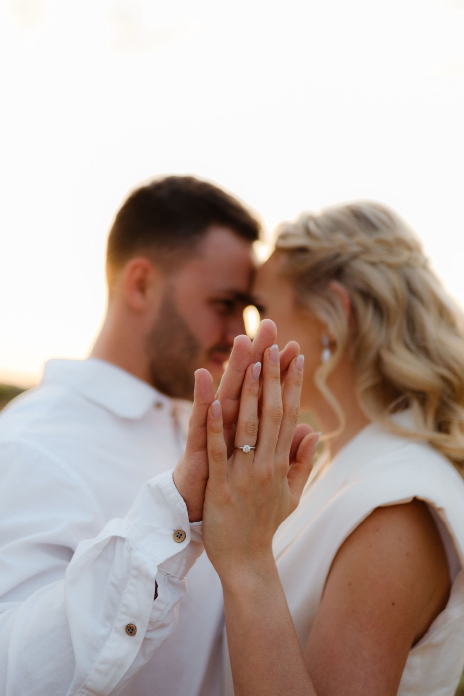 Marlize and Chris: engagement ring close-up at sunset